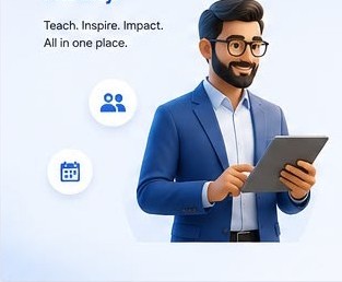 Faculty member holding a tablet
